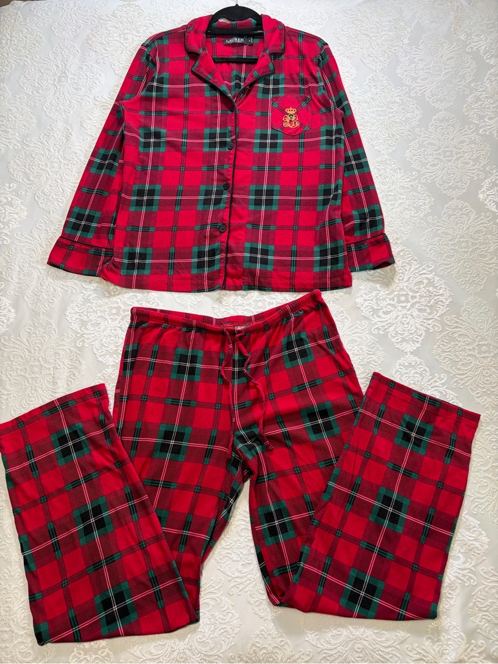 Lauren Ralph Lauren Crest Tartan Plaid Pajama Set Cotton Viscose Size Medium